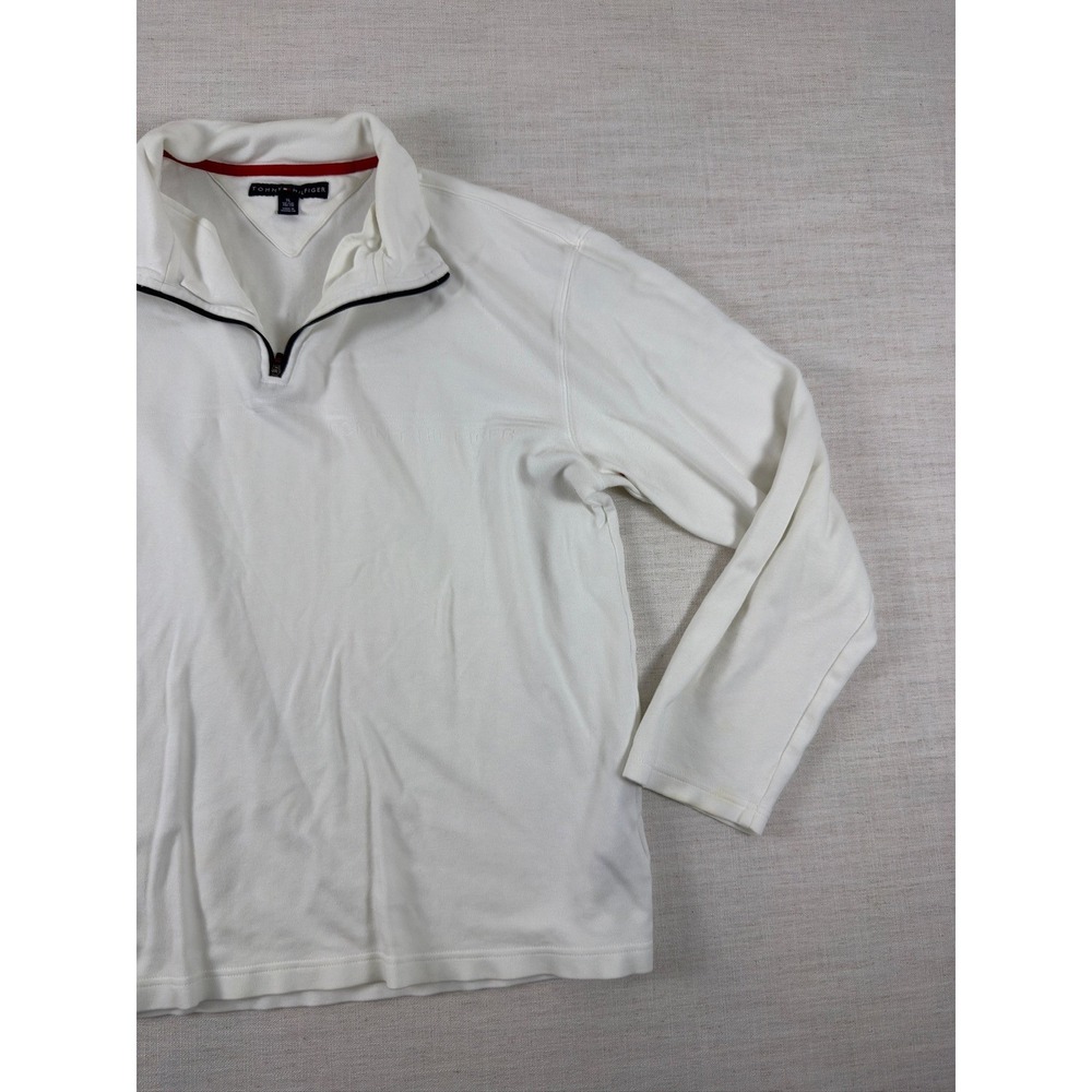 Tommy Hilfiger Mens XL White Quarter Zip Pullover Long Sleeve Sweatshirt